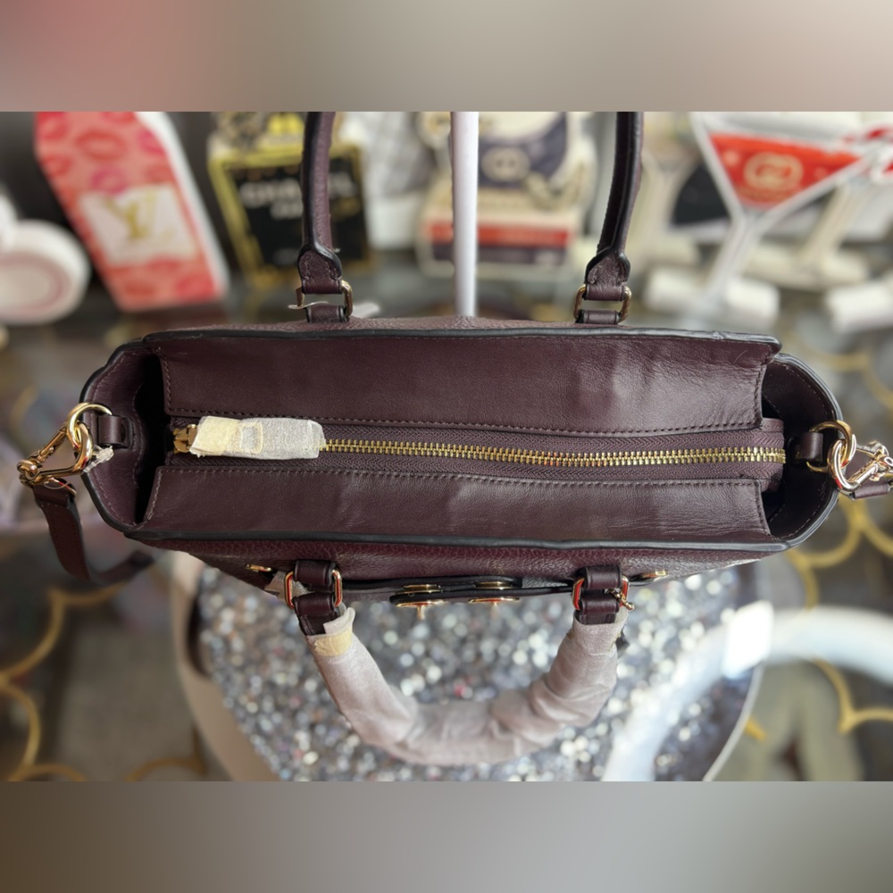 Coach Dark Purple Satchel with Gold Accents - Picture 6 of 15